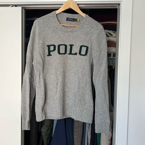 Polo Ralph Lauren Gray Sweater Green Block Letter - Picture 1 of 3